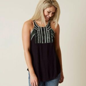 NWOT Lucky Brand Beaded Velvet Black Tank